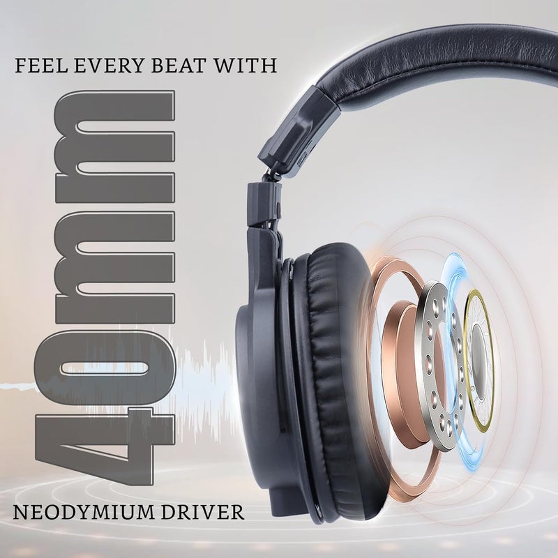 CLAW SM70 Studio Monitoring DJ Headphones, Wired Foldable Over-Ear with 40mm Neodymium Drivers, 4m Coiled Cable, 3.5mm to 6.35mm Adapter & Carrying Pouch – Ideal for Mixing & Recording| Black - Image 3