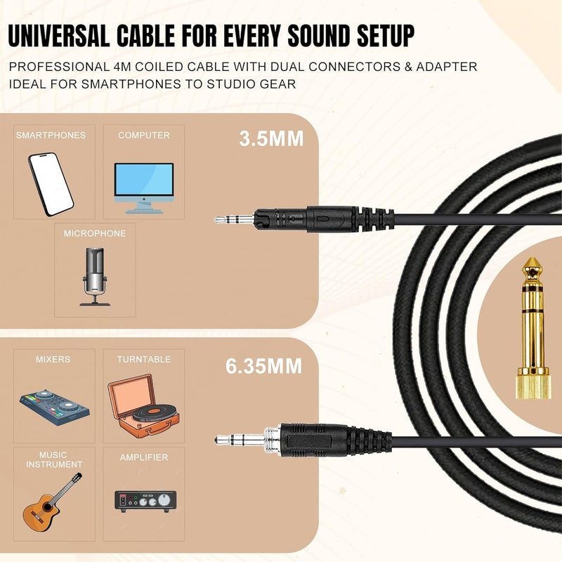 CLAW SM70 Studio Monitoring DJ Headphones, Wired Foldable Over-Ear with 40mm Neodymium Drivers, 4m Coiled Cable, 3.5mm to 6.35mm Adapter & Carrying Pouch – Ideal for Mixing & Recording| Black - Image 4
