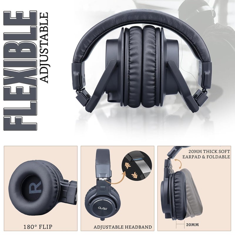 CLAW SM70 Studio Monitoring DJ Headphones, Wired Foldable Over-Ear with 40mm Neodymium Drivers, 4m Coiled Cable, 3.5mm to 6.35mm Adapter & Carrying Pouch – Ideal for Mixing & Recording| Black - Image 5