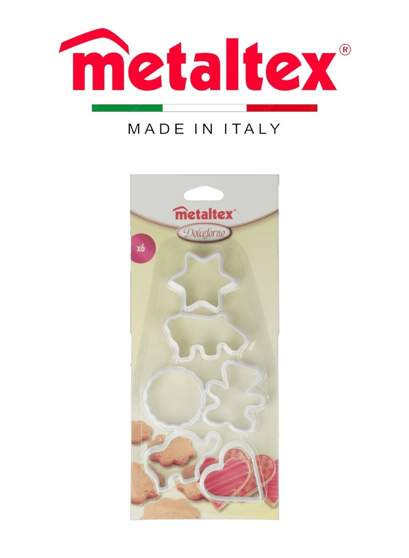 Metaltex مجموعة قواطع بسكويت بلاستيكية مكونة من 6 قطع من ميتالتكس - أشكال متنوعة، مادة PP متينة للخبز والحرف اليدوية - Image 1