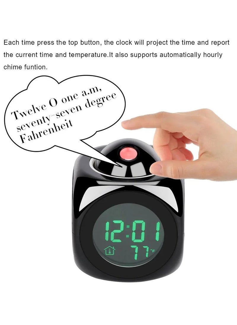 Generic - Digital Projection Clock Silent LED Alarm Clock Ceiling Projection Clock Voice Control Display Time Temperature Snooze Alarm - Image 1