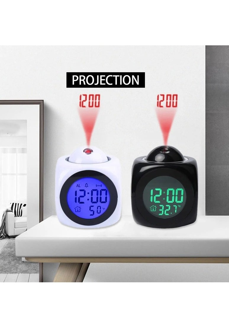Generic - Digital Projection Clock Silent LED Alarm Clock Ceiling Projection Clock Voice Control Display Time Temperature Snooze Alarm - Image 1