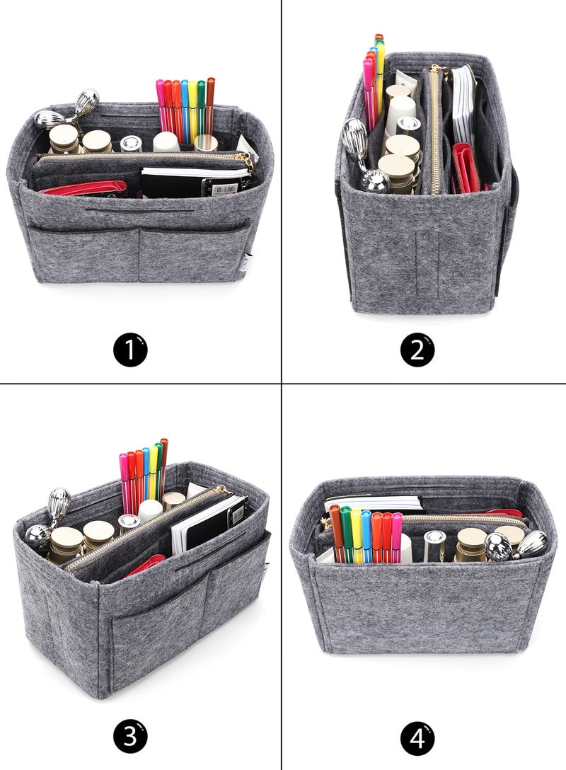 LEXSION Felt Purse Bag Organizer Insert with zipper Bag Tote Shaper Fit Speedy Neverful PM MM 8021 Grey M - Image 4