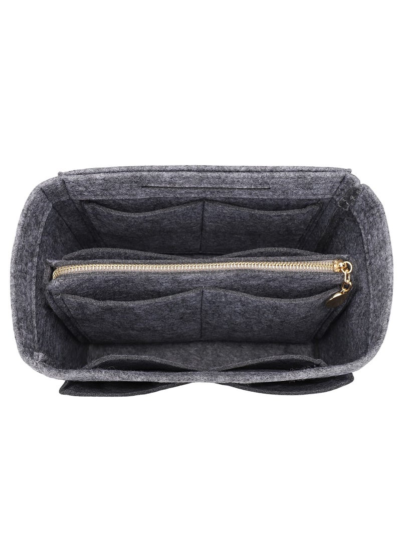 LEXSION Felt Purse Bag Organizer Insert with zipper Bag Tote Shaper Fit Speedy Neverful PM MM 8021 Grey M - Image 1