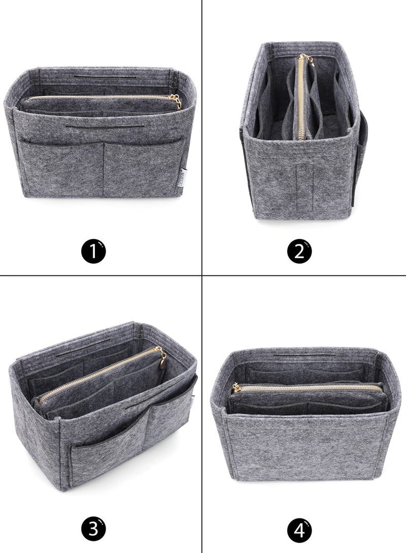 LEXSION Felt Purse Bag Organizer Insert with zipper Bag Tote Shaper Fit Speedy Neverful PM MM 8021 Grey M - Image 3