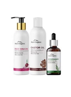 Cold Pressed Castor Carrier Oil 200Ml Onion Hair Shampoo 200Ml & Rosemary Essential Oil 15Ml Combo (Pack Of 3)