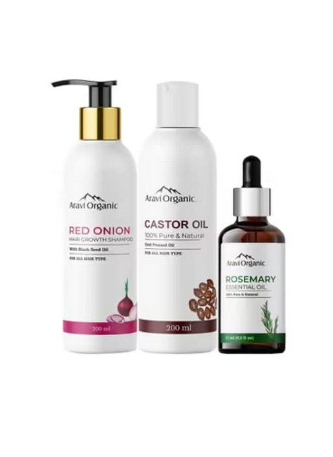 Aravi Organic Cold Pressed Castor Carrier Oil 200Ml Onion Hair Shampoo 200Ml & Rosemary Essential Oil 15Ml Combo (Pack Of 3)  - Image 2