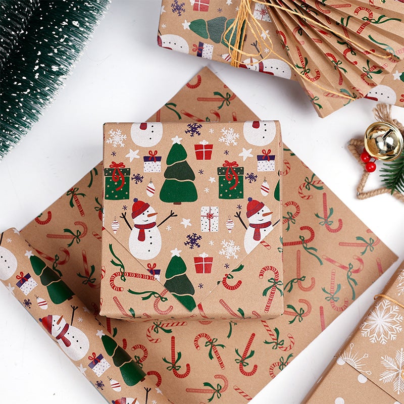 Explosion Double-Sided Printing Roll Paper Christmas Gift Wrapping Paper Retro Yellow Kraft Paper Christmas Gift Paper - Image 2