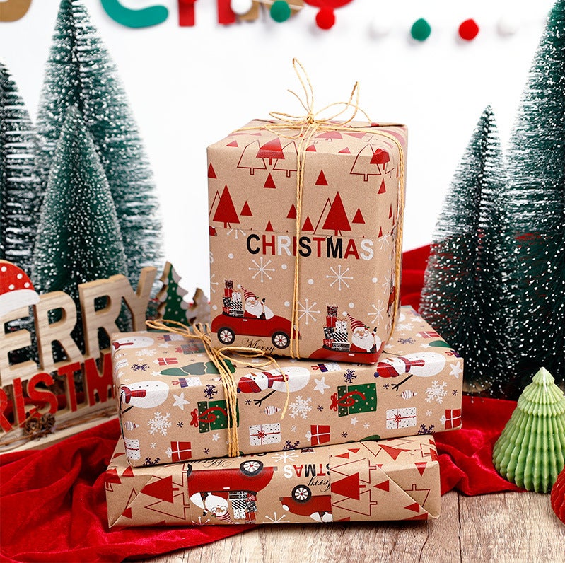 Explosion Double-Sided Printing Roll Paper Christmas Gift Wrapping Paper Retro Yellow Kraft Paper Christmas Gift Paper - Image 5