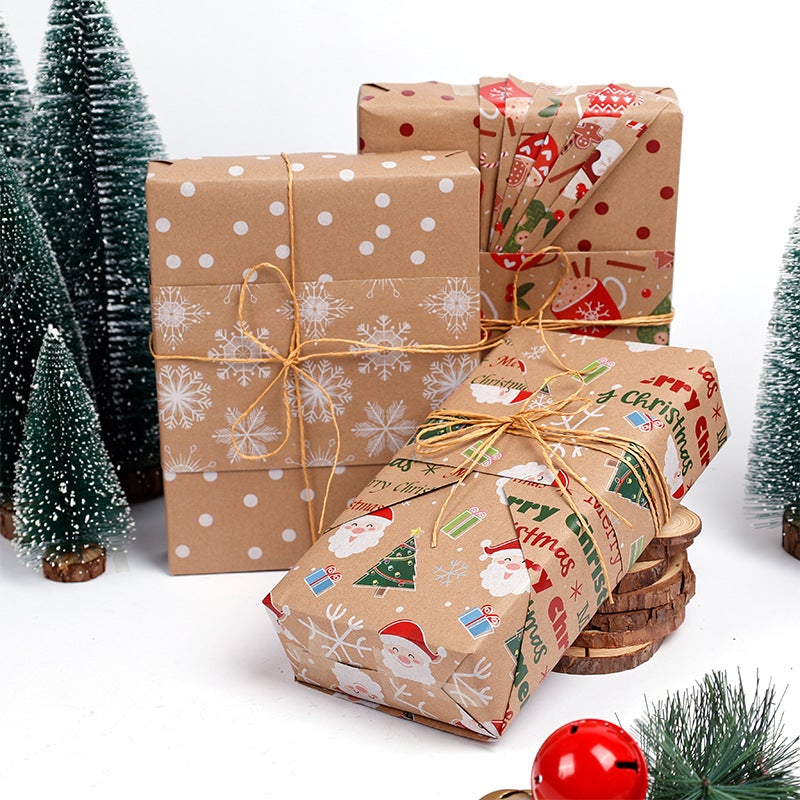 Explosion Double-Sided Printing Roll Paper Christmas Gift Wrapping Paper Retro Yellow Kraft Paper Christmas Gift Paper - Image 3