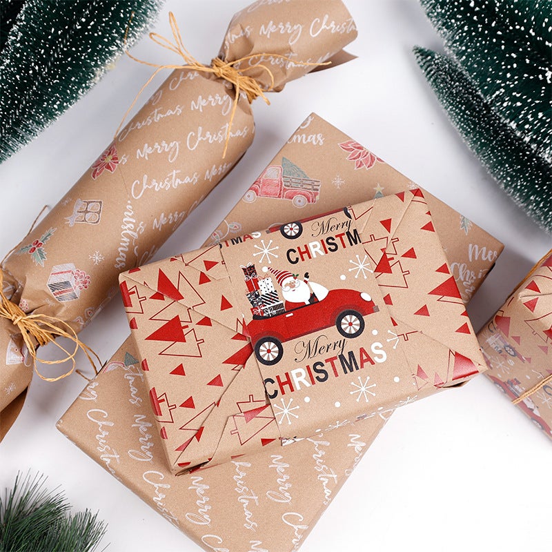 Explosion Double-Sided Printing Roll Paper Christmas Gift Wrapping Paper Retro Yellow Kraft Paper Christmas Gift Paper - Image 4