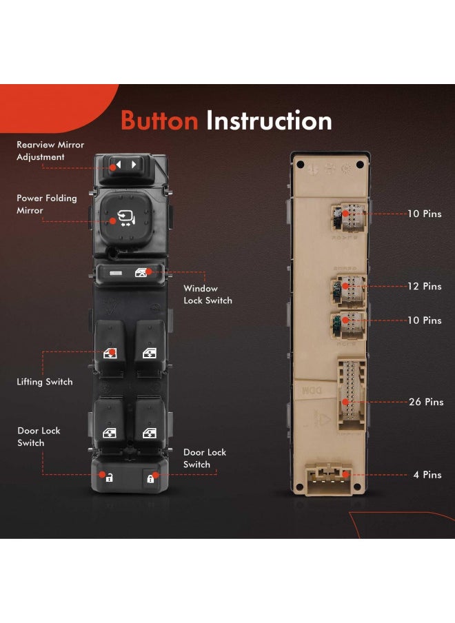 A-Premium A-Premium Driver Side Power Master Window Switch with Mirror Control - Compatible with Chevy, GMC, Cadillac, Hummer - Avalanche Silverado Suburban Tahoe Sierra Yukon Escalade H2 - Replace# 15883319  - Image 3
