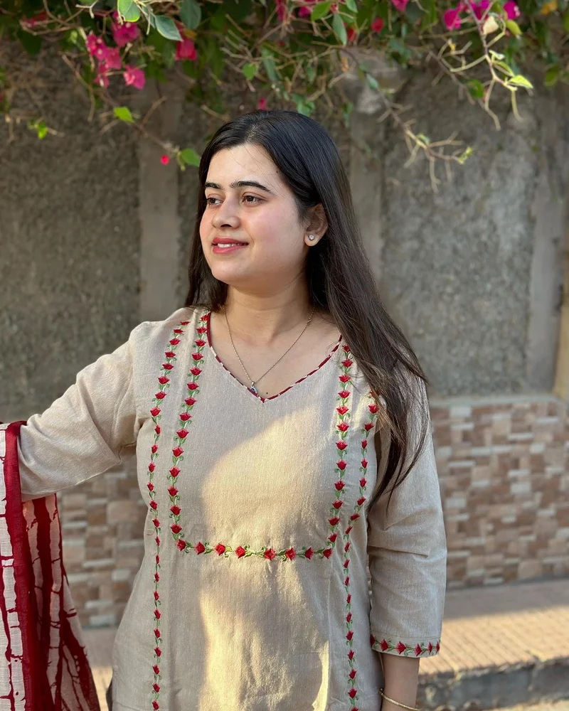 GoSriKi  GoSriKi Women's Cotton Blend Straight Embroidered Kurta with Pant & Dupatta (DD BEIGE-NW-GS_L_Beige_Large) for Women | Best Price UAE