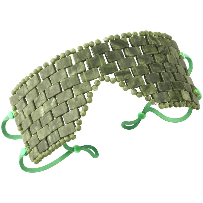 LazyGa Jade Eye MaskLarge Facial Cooling Mask with Green Ear Strings 100 Real Jade for Hot Cold TherapyGreen Jade Facial Eyes Sleeping Mask Relief Eye Cover