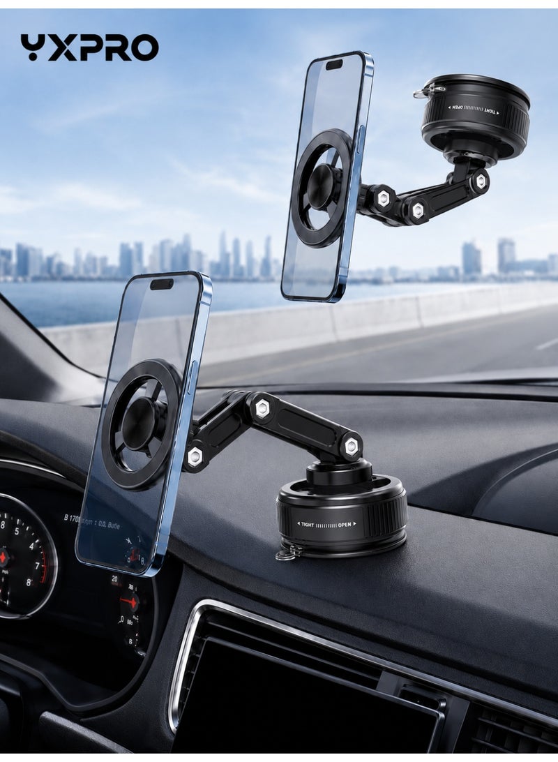 YXPRO Magnetic Car Phone Holder, 360° Rotating Vacuum Suction Cup Car Mount with Foldable 3-Axis Arm, Strong Magnetic Mobile Holder for Dashboard, Windshield and Smooth Surfaces, Fits Most Cars - Image 1