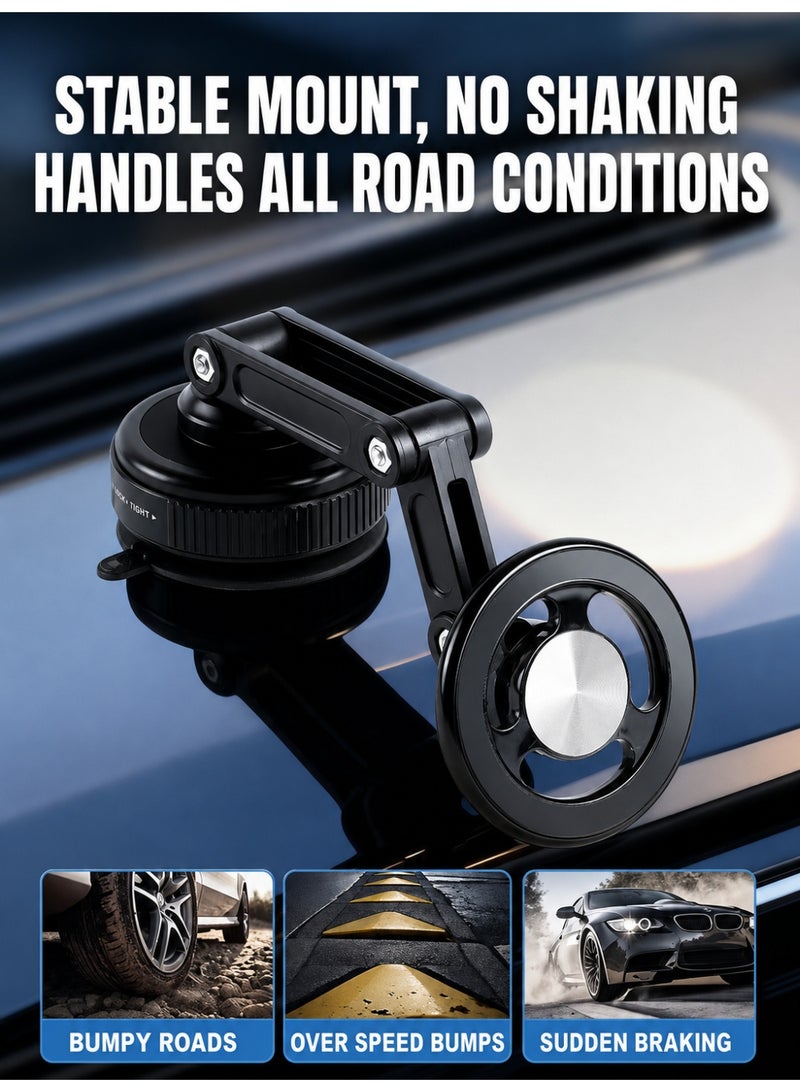 YXPRO Magnetic Car Phone Holder, 360° Rotating Vacuum Suction Cup Car Mount with Foldable 3-Axis Arm, Strong Magnetic Mobile Holder for Dashboard, Windshield and Smooth Surfaces, Fits Most Cars - Image 5