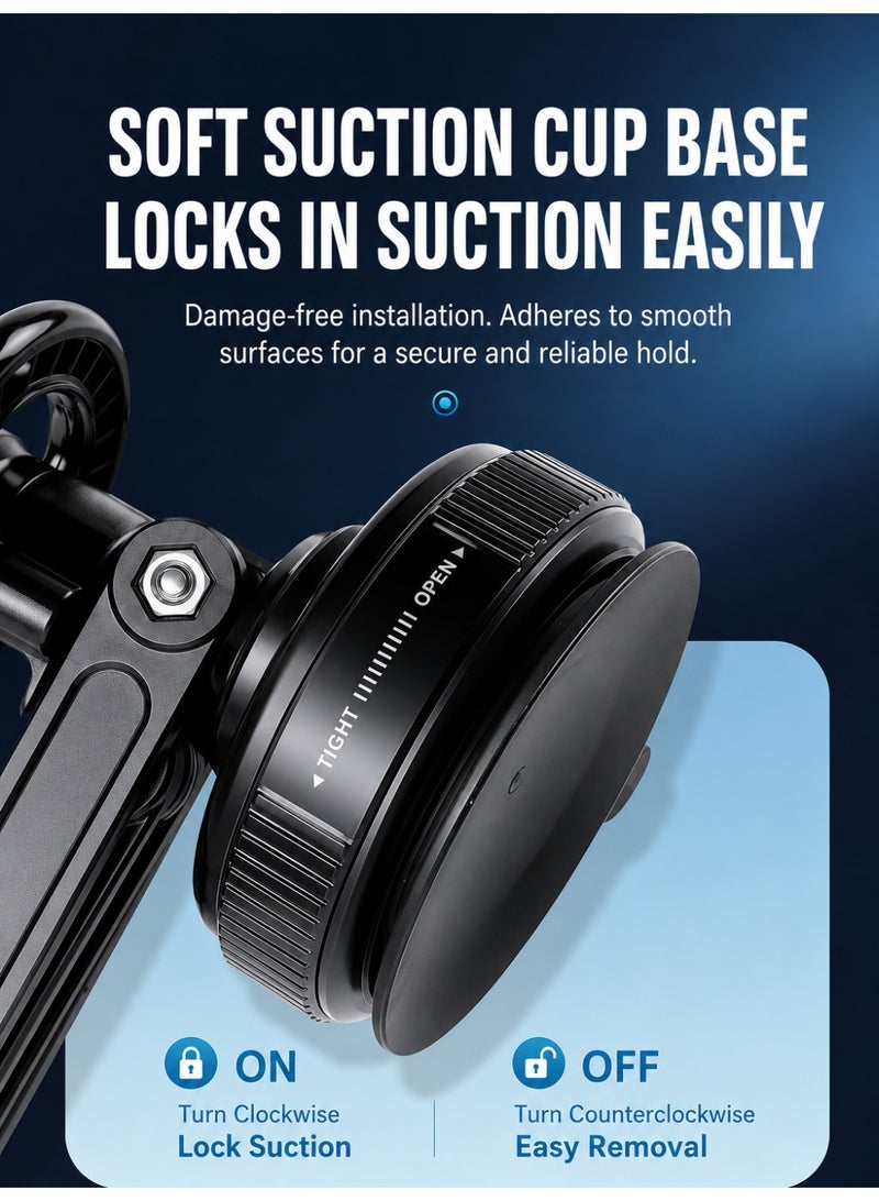 YXPRO Magnetic Car Phone Holder, 360° Rotating Vacuum Suction Cup Car Mount with Foldable 3-Axis Arm, Strong Magnetic Mobile Holder for Dashboard, Windshield and Smooth Surfaces, Fits Most Cars - Image 3