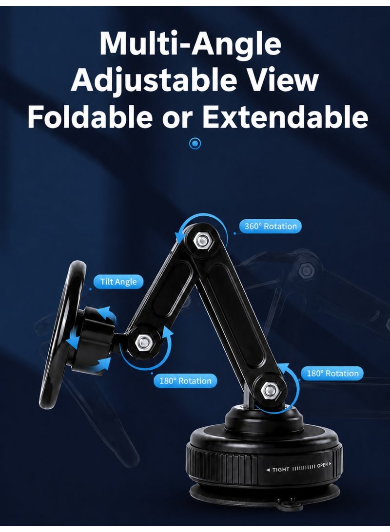 YXPRO Magnetic Car Phone Holder, 360° Rotating Vacuum Suction Cup Car Mount with Foldable 3-Axis Arm, Strong Magnetic Mobile Holder for Dashboard, Windshield and Smooth Surfaces, Fits Most Cars - Image 3