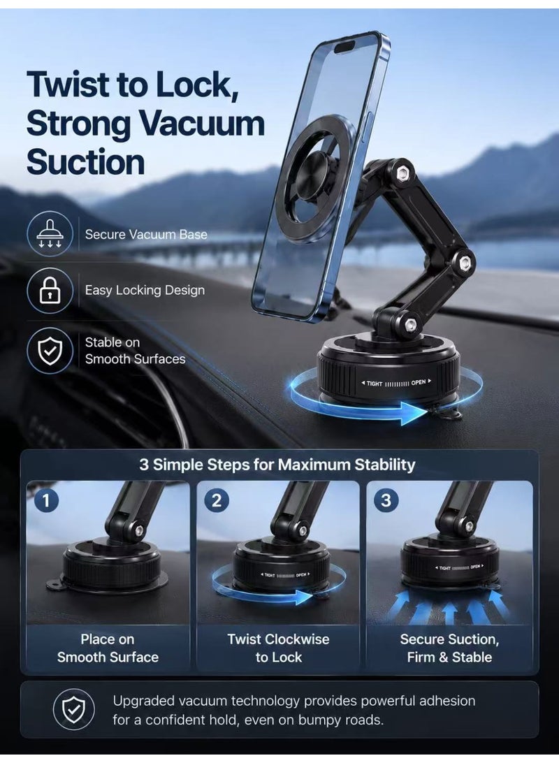 YXPRO Magnetic Car Phone Holder, 360° Rotating Vacuum Suction Cup Car Mount with Foldable 3-Axis Arm, Strong Magnetic Mobile Holder for Dashboard, Windshield and Smooth Surfaces, Fits Most Cars - Image 2