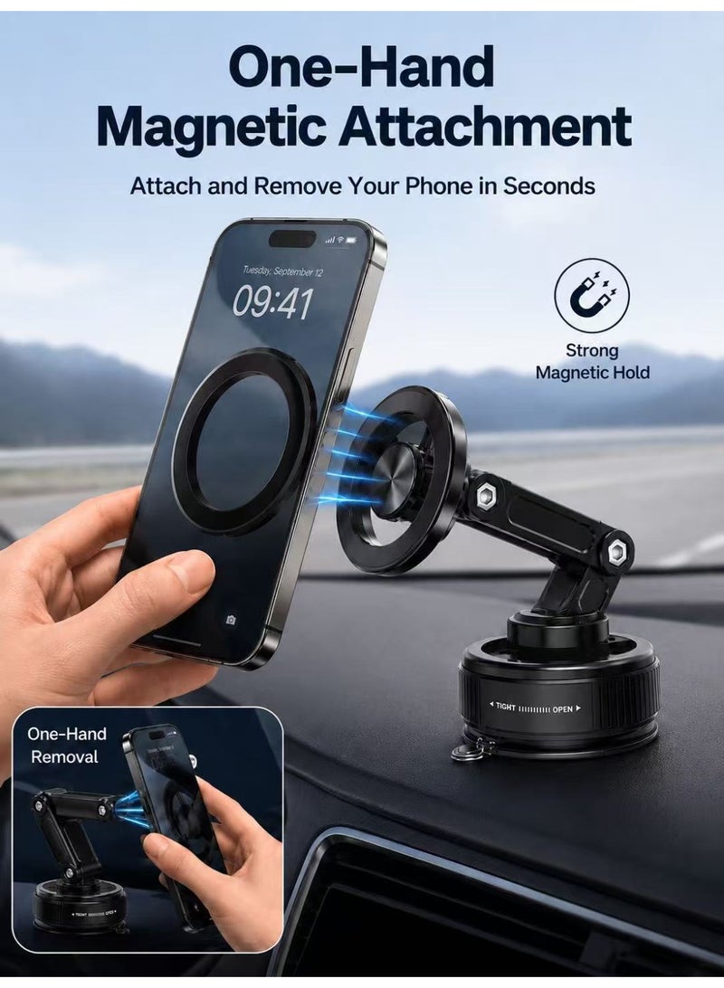 YXPRO Magnetic Car Phone Holder, 360° Rotating Vacuum Suction Cup Car Mount with Foldable 3-Axis Arm, Strong Magnetic Mobile Holder for Dashboard, Windshield and Smooth Surfaces, Fits Most Cars - Image 4