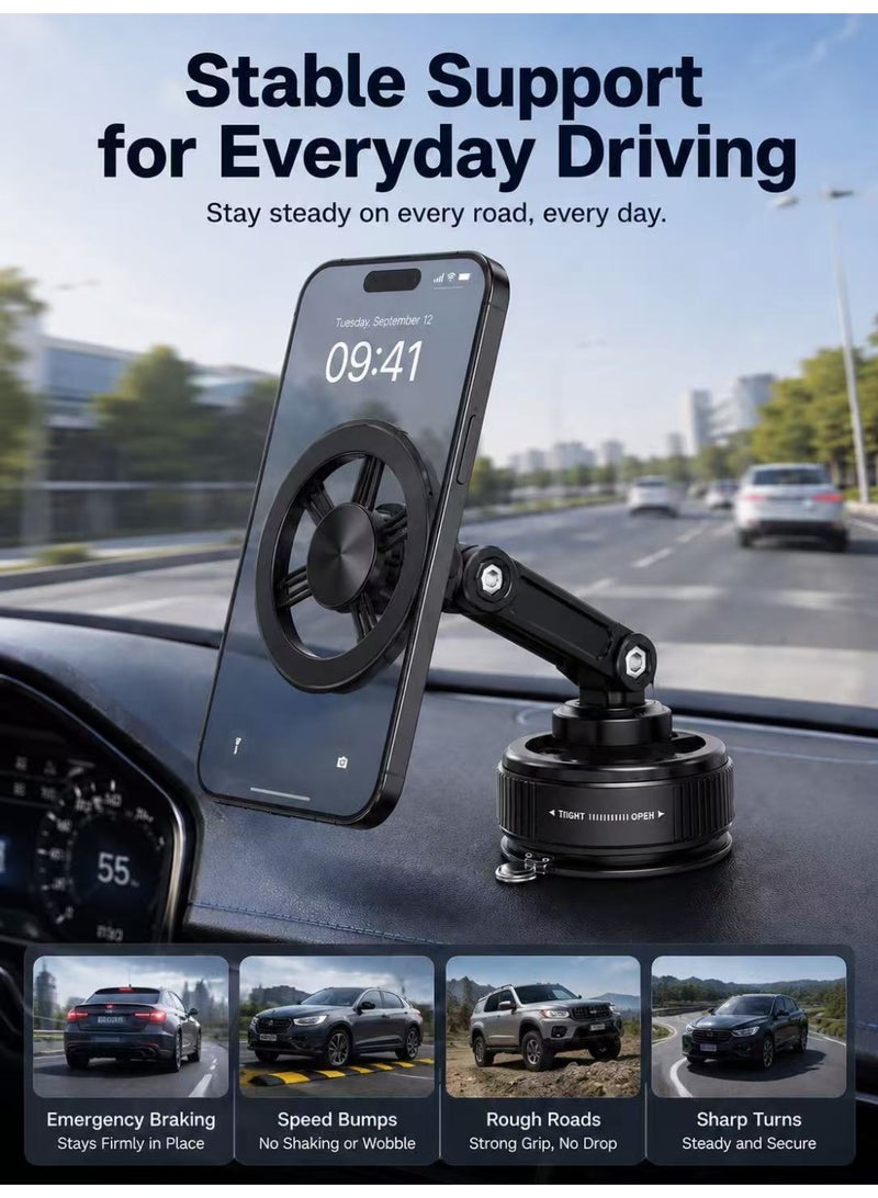 YXPRO Magnetic Car Phone Holder, 360° Rotating Vacuum Suction Cup Car Mount with Foldable 3-Axis Arm, Strong Magnetic Mobile Holder for Dashboard, Windshield and Smooth Surfaces, Fits Most Cars - Image 5