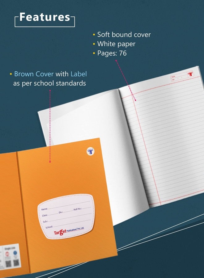 TARGET PUBLICATIONS Single Line Interleaf Notebooks | One Side Blank/Unruled & One Side Ruled | 76 Pages | Soft Brown Cover | 17 x 27 cm Approx | Pack of 7 | GSM 58 - Image 2