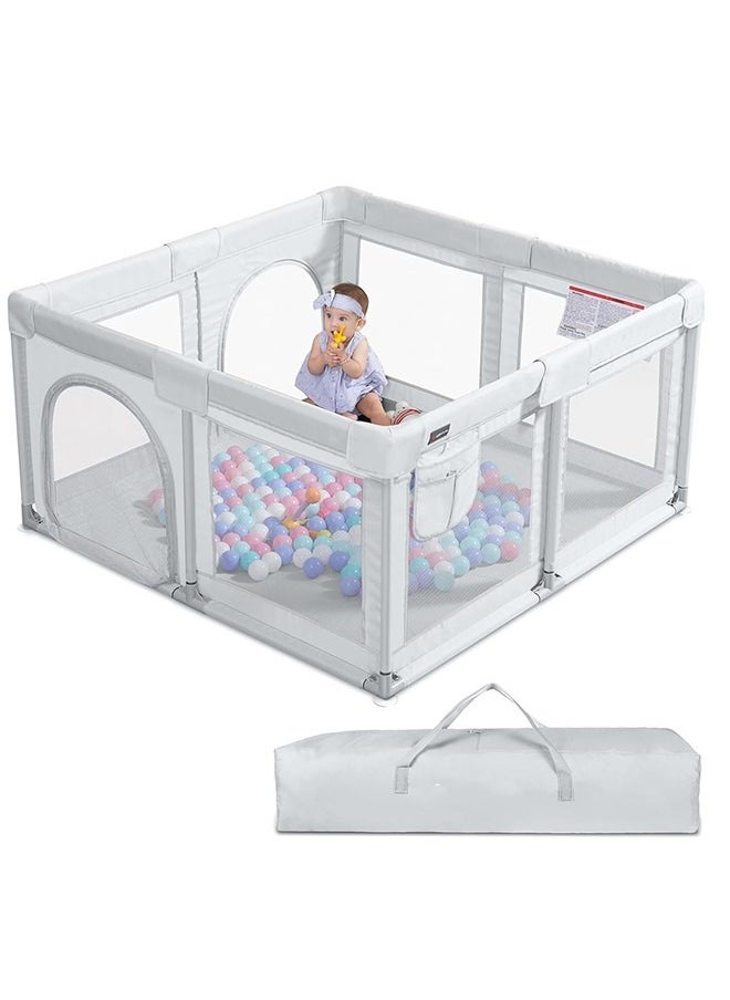 JCB CHIC - Baby Playpen, Large Baby Playard, Indoor & Outdoor Kids Activity Center with Anti-Slip Base, Sturdy Safety Play Yard with Breathable Mesh, Kid's Fence for Infants Toddlers (Grey, 127×127cm) - Image 1