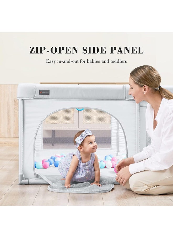 JCB CHIC - Baby Playpen, Large Baby Playard, Indoor & Outdoor Kids Activity Center with Anti-Slip Base, Sturdy Safety Play Yard with Breathable Mesh, Kid's Fence for Infants Toddlers (Grey, 127×127cm) - Image 1
