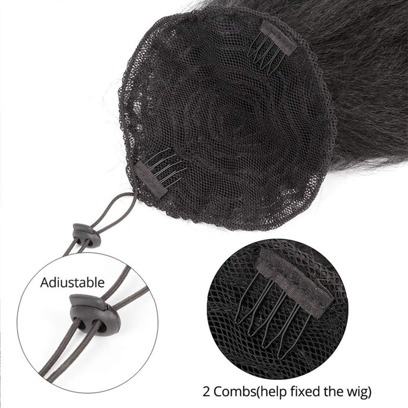 BURHAIR Natural Long Kinky Srtaight Drawstring Ponytail Extension for Black Women, Yaki Curly Hair 24 Inch Clip in Ponytail Extension (1B#) - Image 4
