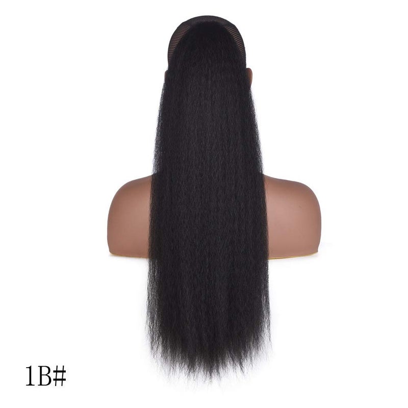BURHAIR Natural Long Kinky Srtaight Drawstring Ponytail Extension for Black Women, Yaki Curly Hair 24 Inch Clip in Ponytail Extension (1B#) - Image 2
