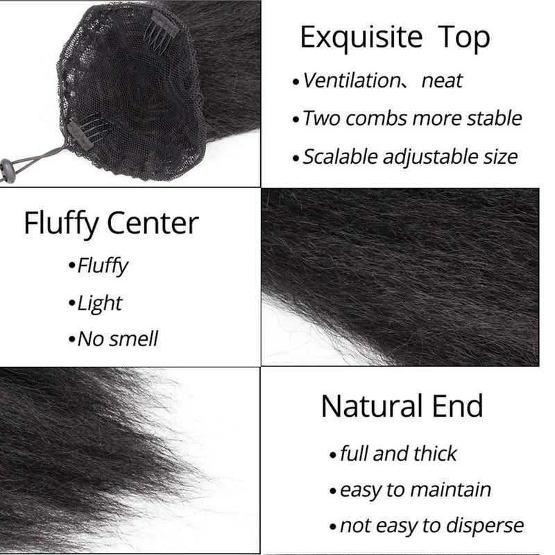 BURHAIR Natural Long Kinky Srtaight Drawstring Ponytail Extension for Black Women, Yaki Curly Hair 24 Inch Clip in Ponytail Extension (1B#) - Image 5