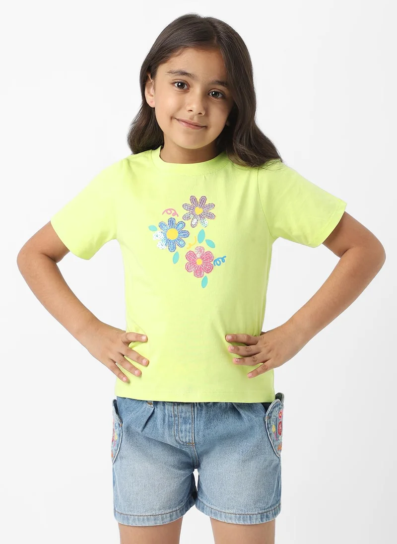 Nautinati Girls’ Sequinned T-shirt | Cotton Floral T-shirt | 4-8 Years