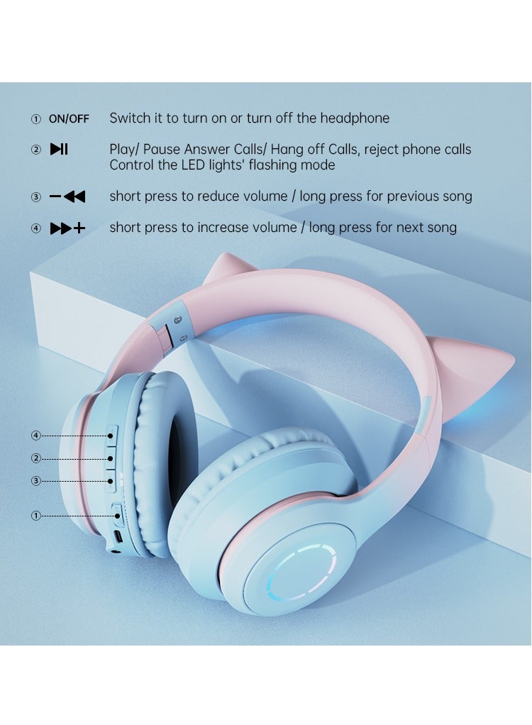 fingertime BT029C Lovely Cat Ear Headphones Bluetooth 5.1 Wireless with Mic Earphones, Over-ear Music Helmets RGB Stereo Headset Gamer/Girl/Kids Gift - Image 3