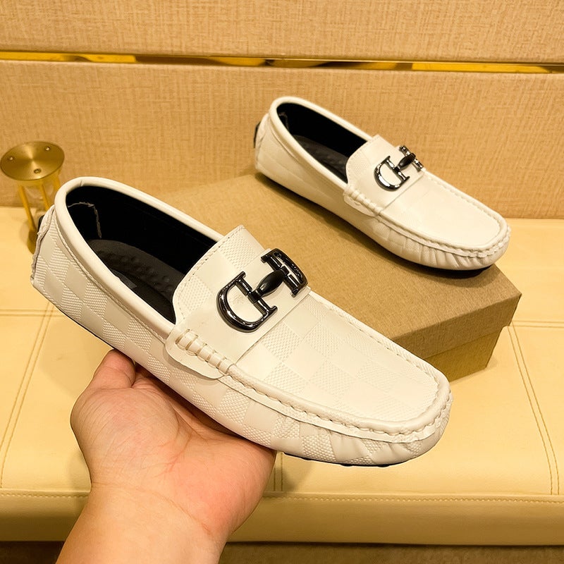 Live Broadcast Popular Crocodile Pattern Beanie Shoes Large Size Lazy Driving Shoes British Casual Men'S Leather Shoes Genuine Leather Cowhide - Image 1