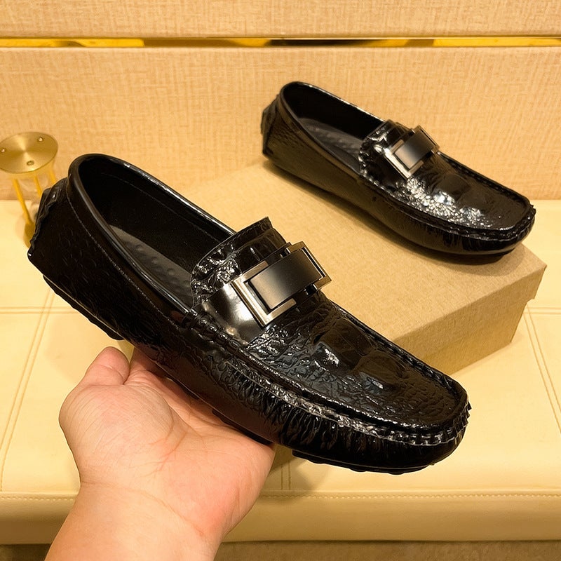 Live Broadcast Popular Crocodile Pattern Beanie Shoes Large Size Lazy Driving Shoes British Casual Men'S Leather Shoes Genuine Leather Cowhide - Image 3