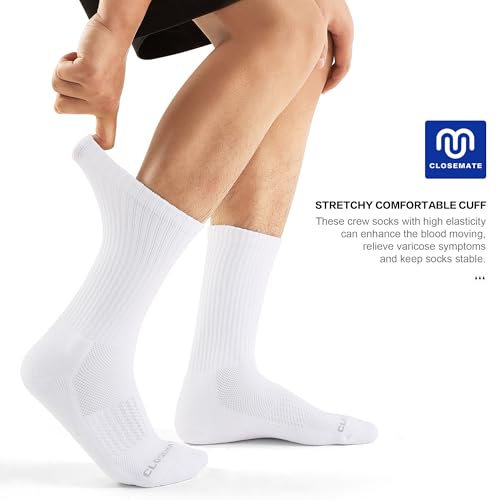 CLOSEMATE Mens Athletic Cushioned Crew Socks 6 Pairs Cotton Comfy and Moisture-Wicking for Running Training Sports(6 White, Size L) - Image 3