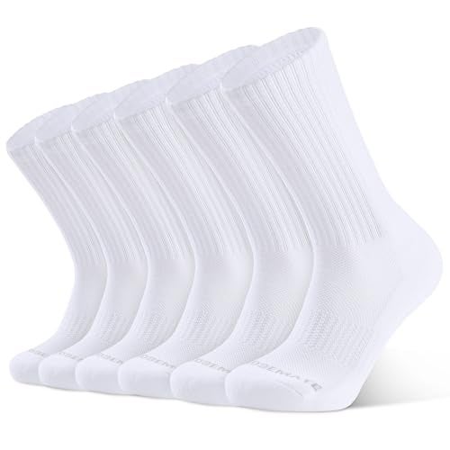 CLOSEMATE Mens Athletic Cushioned Crew Socks 6 Pairs Cotton Comfy and Moisture-Wicking for Running Training Sports(6 White, Size L) - Image 1