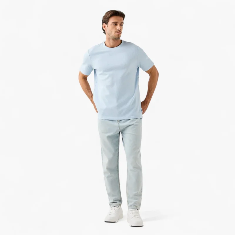 Splash FAV Textured Relaxed Fit T-shirt with Crew Neck