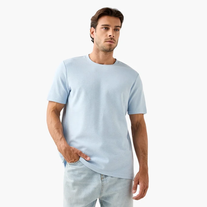 Splash FAV Textured Relaxed Fit T-shirt with Crew Neck