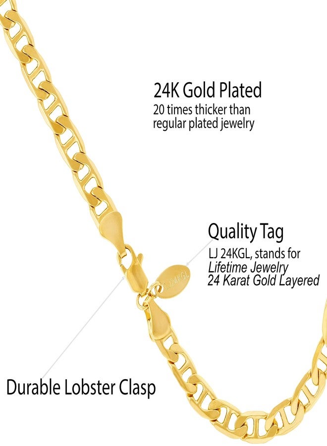 LIFETIME JEWELRY 6mm Mariner Link Chain Anklet for Women & Men 24k Gold Plated (9) - Image 3