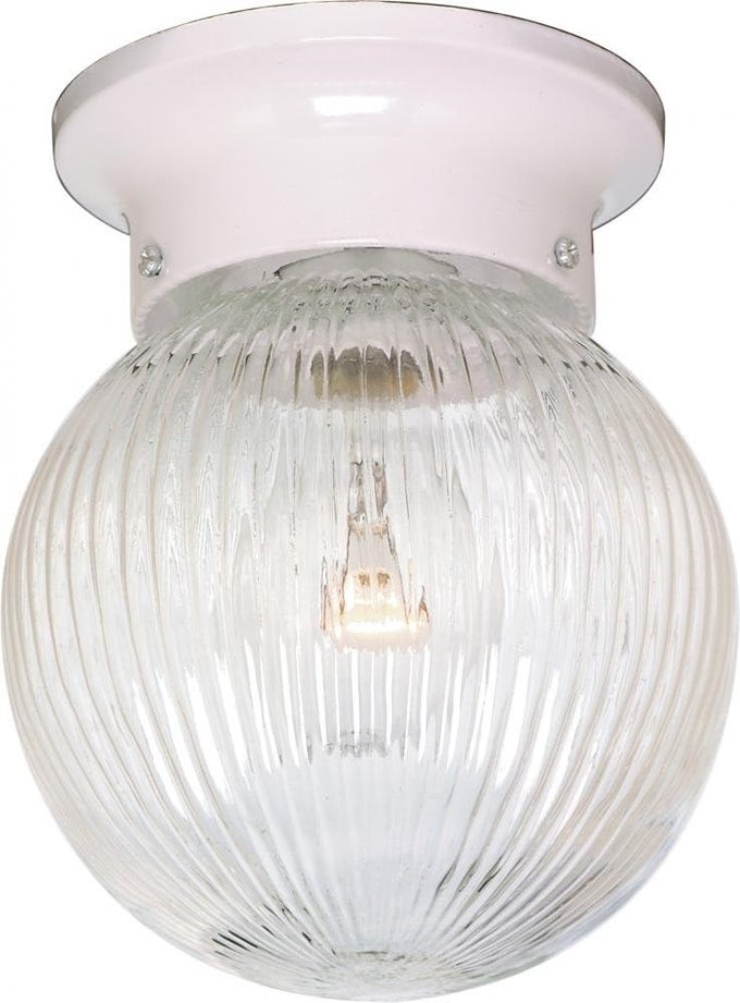 SF76257 ONE LIGHT CEILING FIXTURE FLUSH MOUNT WHITECLEAR RIBBED GLASS 1 COUNT PACK OF 1