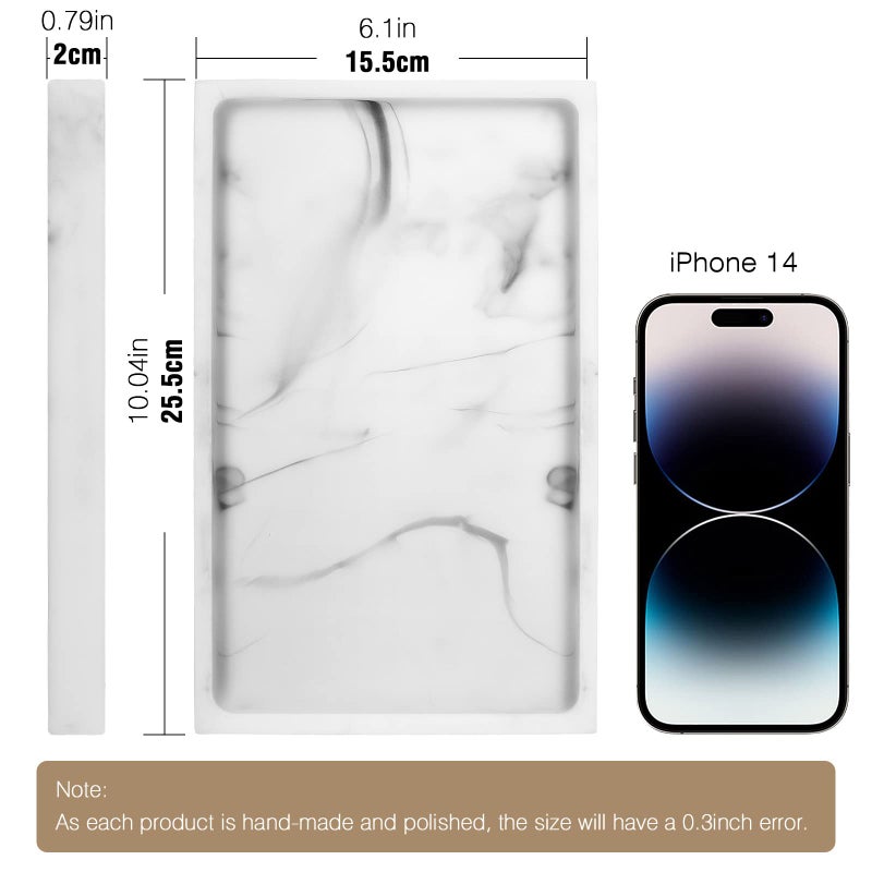 Luxspire Bathroom Vanity Tray, Resin Dresser Jewelry Ring Dish Tank Storage Kitchen Sink Countertop Organizer Plate Holder for Perfume Candles Soap Towel Plant Bathroom Accessories, M, White Marble - Image 3