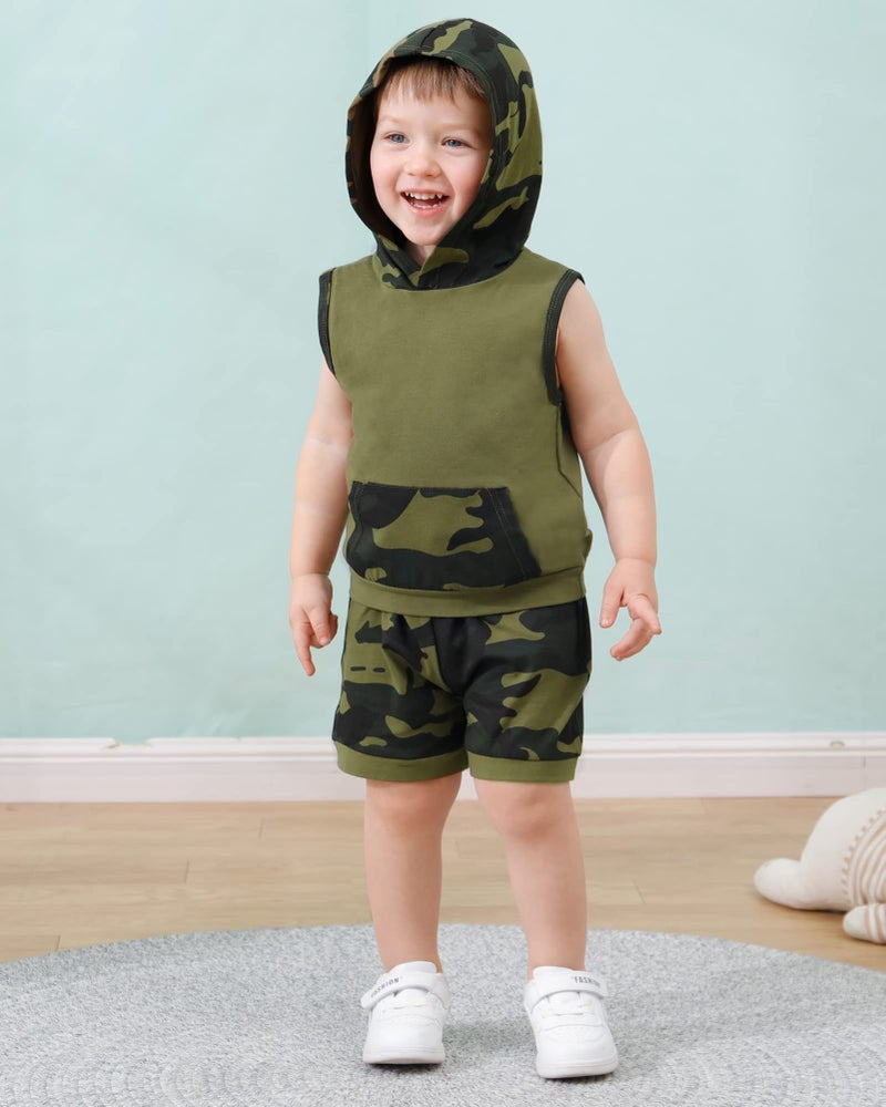 SANMIO 4-5T Toddler Boy Clothes Little Kids Summer Clothing Baby Boy's Hooded Tank Top and Shorts Outfit Set - Image 3