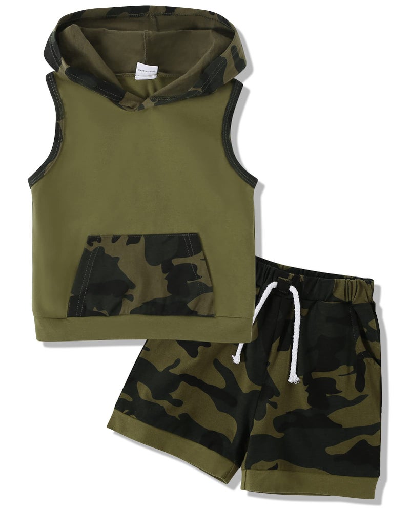 SANMIO 4-5T Toddler Boy Clothes Little Kids Summer Clothing Baby Boy's Hooded Tank Top and Shorts Outfit Set - Image 1