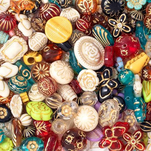 Winsyison 100g Baroque Acrylic Assorted Beads, Bohemia Butterfly Flower Czech Beads Charms, Vintage Multi-Shaped Colorful Spacer Assortments for Jewelry DIY Crafts - Image 1