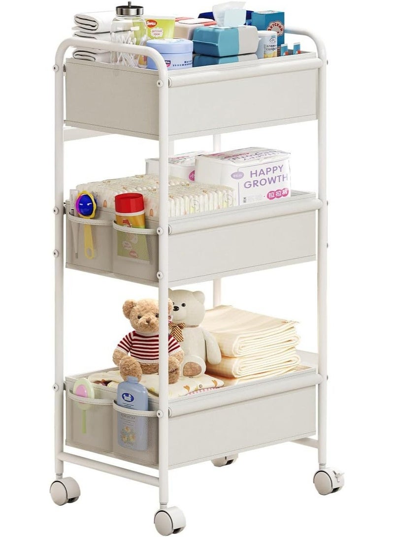 Forthcan 3-Tier Baby Diaper Caddy Cart Organizer,Mobile Nursery Storage Cart with Wheels，With 2 Dividers & 14 Mesh Pockets Durable Metal Utility Cart for Nursery, Bedroom, Bathroom Essentials Organization - Image 1