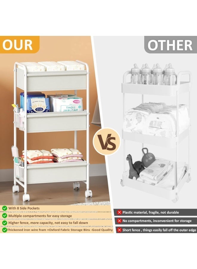 Forthcan 3-Tier Baby Diaper Caddy Cart Organizer,Mobile Nursery Storage Cart with Wheels，With 2 Dividers & 14 Mesh Pockets Durable Metal Utility Cart for Nursery, Bedroom, Bathroom Essentials Organization - Image 5