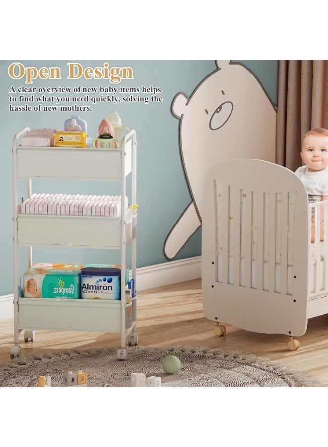 Forthcan 3-Tier Baby Diaper Caddy Cart Organizer,Mobile Nursery Storage Cart with Wheels，With 2 Dividers & 14 Mesh Pockets Durable Metal Utility Cart for Nursery, Bedroom, Bathroom Essentials Organization - Image 4