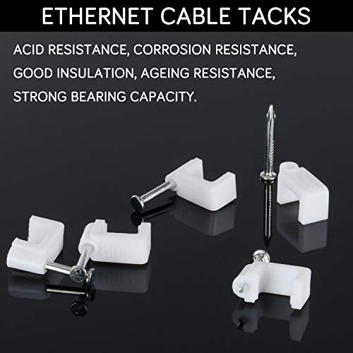 CableGeeker Cable Clips - CableGeeker 100 Pieces Ethernet Cable Clips with Nails 8mm Cord Holder for Cat6 Cat7 Flat Ethernet Cable (White) - Image 3