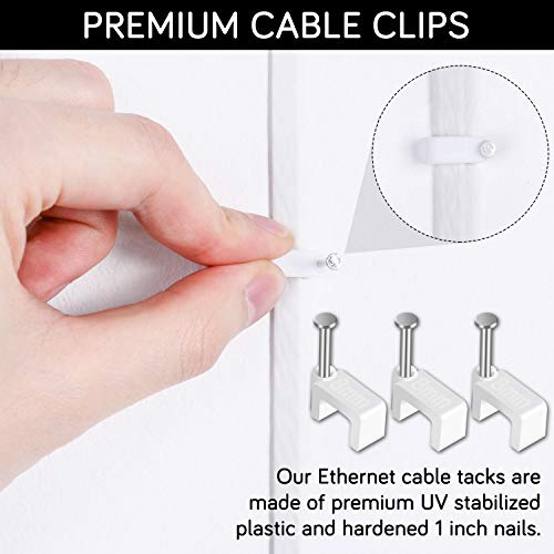 CableGeeker Cable Clips - CableGeeker 100 Pieces Ethernet Cable Clips with Nails 8mm Cord Holder for Cat6 Cat7 Flat Ethernet Cable (White) - Image 4